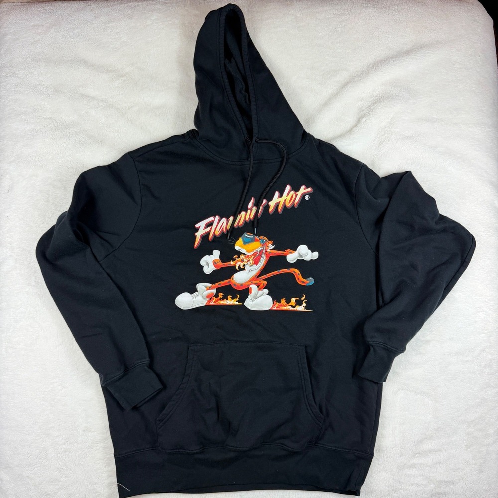 Cheetos Flamin Hot Chester Cheetah Graphic Hoodie Black Mens Large Sweatshirt